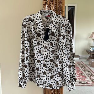 Vintage 70s Judy Bond Women’s Blouse Sailor Collar Tie Red Paisley Size 14 XL